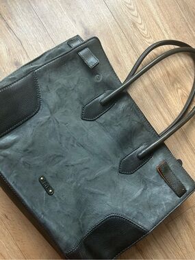 The Frye Company Slate Gray Leather Shoulder Tote Bag Purse Handbag Satchel EUC